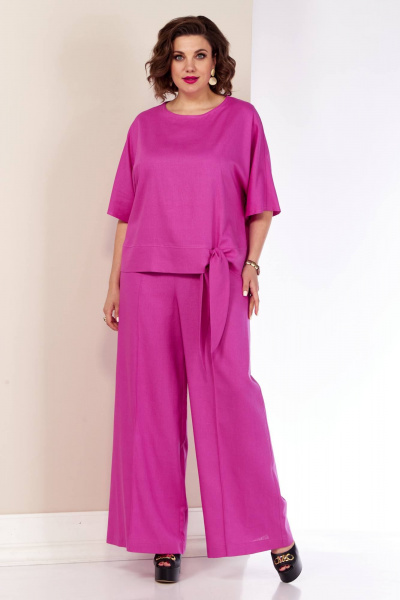 Летний двойка блуза и брюки с высоким поясом Shetti 4055 фуксия - фото 6
