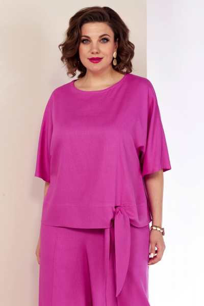 Летний двойка блуза и брюки с высоким поясом Shetti 4055 фуксия - фото 5