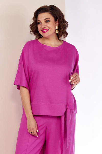 Летний двойка блуза и брюки с высоким поясом Shetti 4055 фуксия - фото 4