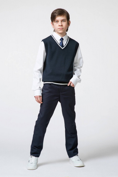 Жилет для мальчика прямой силуэт вязаный трикотаж Полесье С9879-23 3С3114-Д43 170,176 м.синий - фото 1