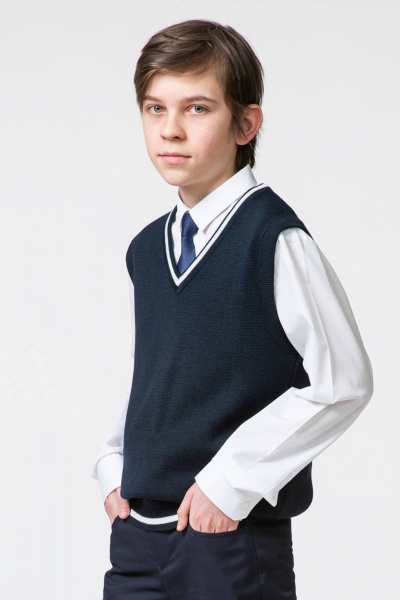 Жилет для мальчика прямой силуэт вязаный трикотаж Полесье С9879-23 3С3114-Д43 164 м.синий - фото 2