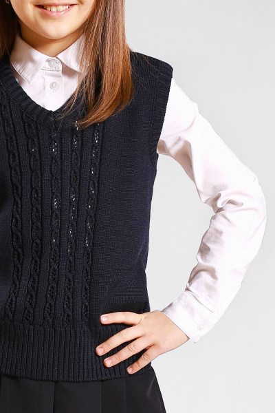 Жилет приталенный вязаный на каждый день Полесье С9812-16 7С1267-Д43 134,140 м.синий - фото 2