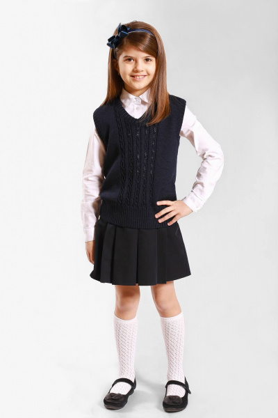 Жилет приталенный вязаный на каждый день Полесье С9812-16 7С1267-Д43 134,140 м.синий - фото 1