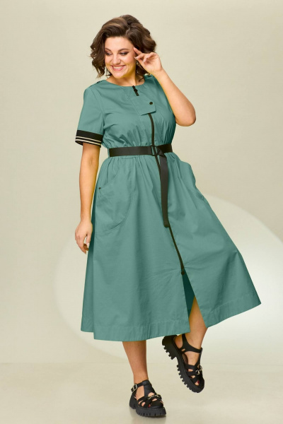 Летнее платье с резинкой и накладными карманами INVITE 4069 бирюза - фото 1