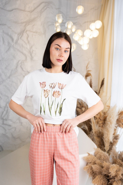 Брюки, майка Купалинка 661419.158-164 к.белый,клетка - фото 1