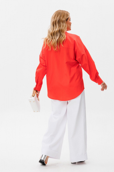 Блуза оверсайз с длинным рукавом и вышивкой Michel chic 778 коралл - фото 5