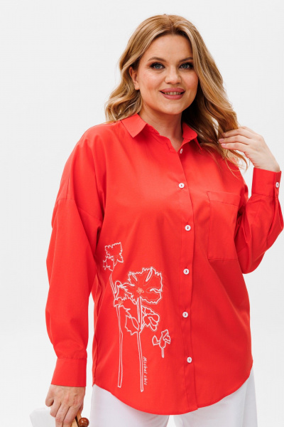 Блуза оверсайз с длинным рукавом и вышивкой Michel chic 778 коралл - фото 1