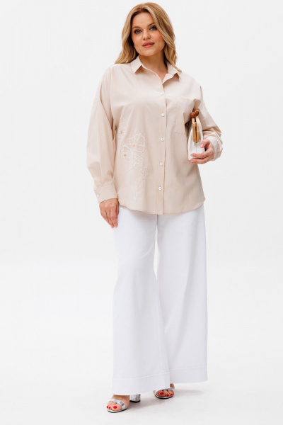 Блуза оверсайз с пуговицами и классическим воротником Michel chic 778 беж - фото 3