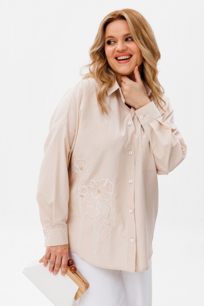 Блуза оверсайз с пуговицами и классическим воротником Michel chic 778 беж - фото 1