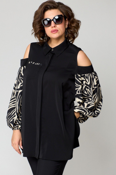 Блуза EVA GRANT 7245-1 черный+принт - фото 2