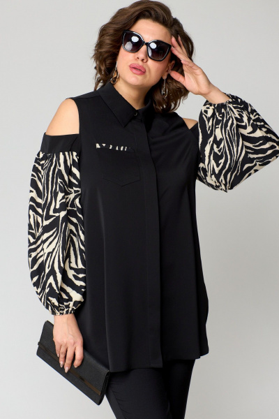 Блуза EVA GRANT 7245-1 черный+принт - фото 1