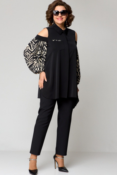 Блуза EVA GRANT 7245-1 черный+принт - фото 10