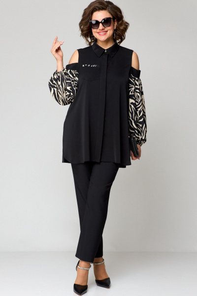 Блуза EVA GRANT 7245-1 черный+принт - фото 9
