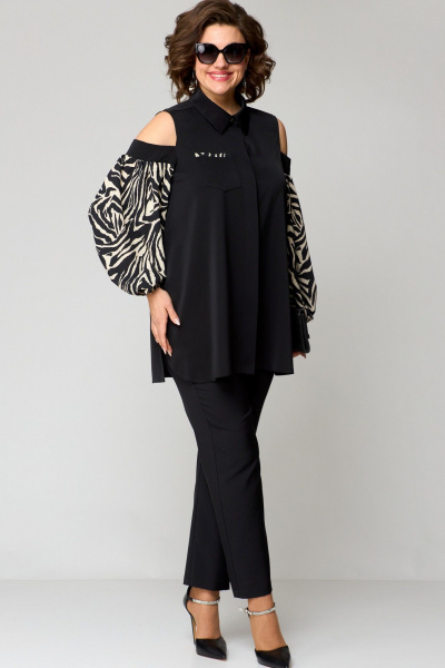 Блуза EVA GRANT 7245-1 черный+принт - фото 8