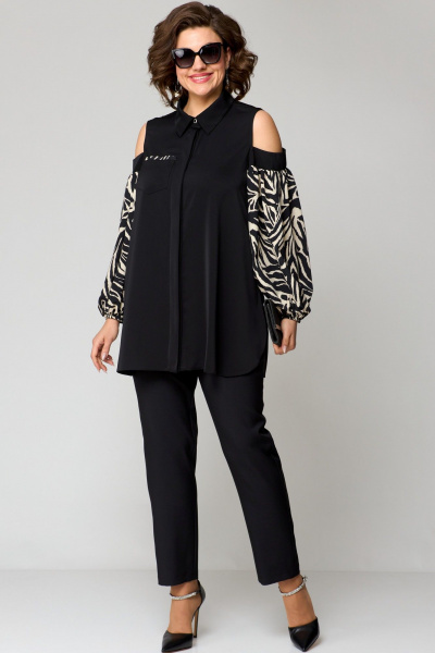 Блуза EVA GRANT 7245-1 черный+принт - фото 7