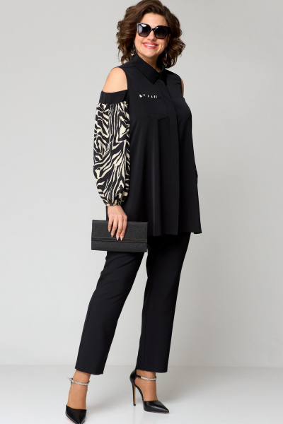 Блуза EVA GRANT 7245-1 черный+принт - фото 6