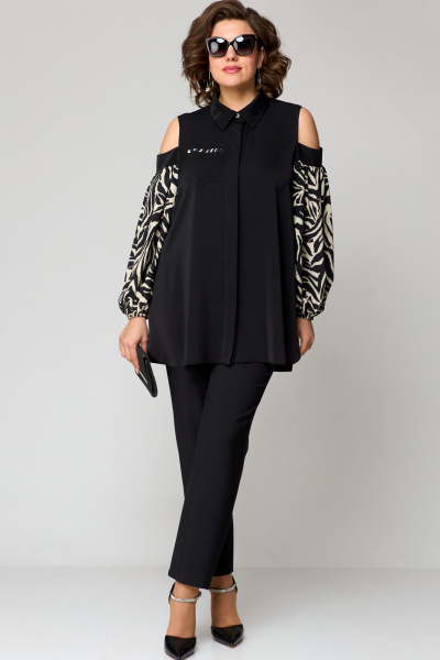 Блуза EVA GRANT 7245-1 черный+принт - фото 5