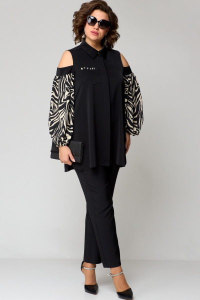 Блуза EVA GRANT 7245-1 черный+принт - фото 4