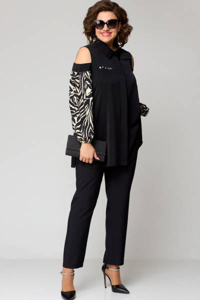 Блуза EVA GRANT 7245-1 черный+принт - фото 3