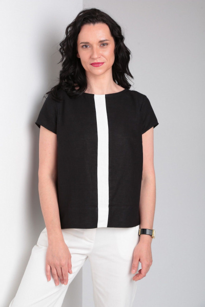 Лененная блуза с коротким рукавом и контрастной деталью, шорты с карманами Ma Vie М649 белый,черный - фото 8