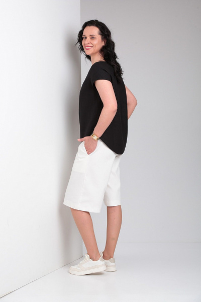 Лененная блуза с коротким рукавом и контрастной деталью, шорты с карманами Ma Vie М649 белый,черный - фото 4