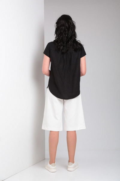 Лененная блуза с коротким рукавом и контрастной деталью, шорты с карманами Ma Vie М649 белый,черный - фото 3