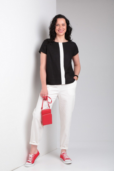 Комплект блуза свободного кроя и зауженные брюки из джинсовой ткани Ma Vie М650 белый,черный - фото 8