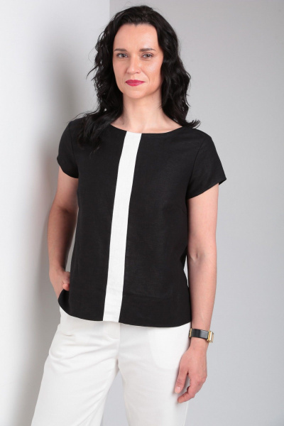 Комплект блуза свободного кроя и зауженные брюки из джинсовой ткани Ma Vie М650 белый,черный - фото 2