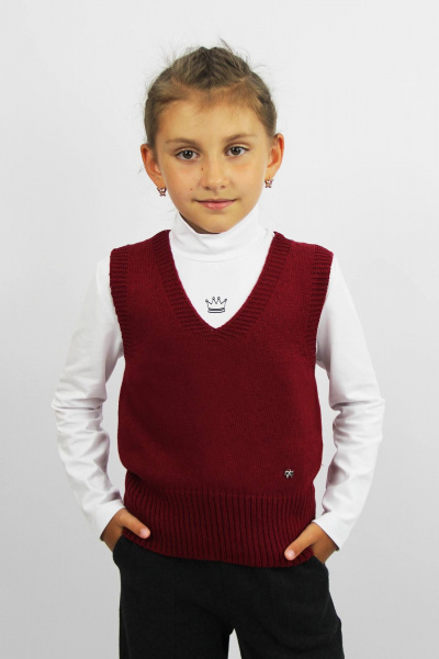 Жилет красный вязаный демисезонный на каждый день Полесье С9739-22 2С5172-Д43 134,140 бордовая_роза - фото 1