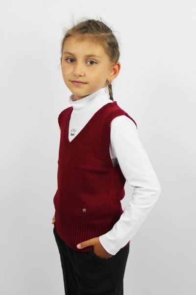 Жилет красный вязаный демисезонный на каждый день Полесье С9739-22 2С5172-Д43 122,128 бордовая_роза - фото 2