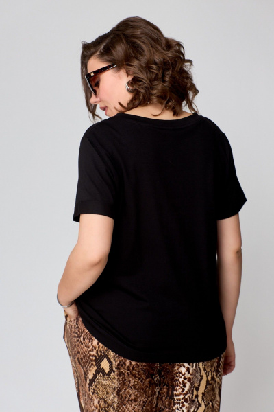 Черный свободный футболка из хлопка Premium с V-образным вырезом Bliss 9174 - фото 4