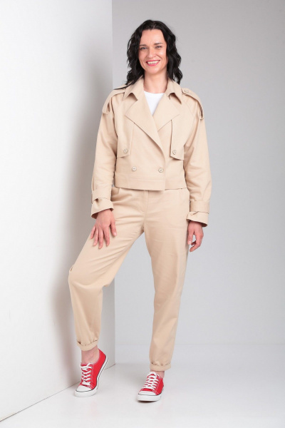 Брюки свободного кроя из джинсовой ткани с карманами Ma Vie М662-2 бежевый - фото 7