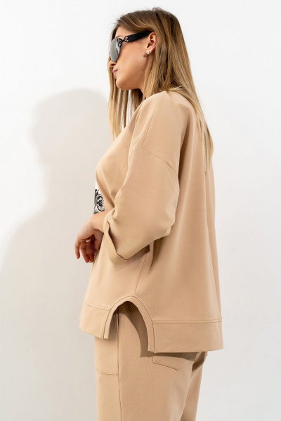 Бежевый костюм с свитшотом и брюками из трикотажа Luna 156 горчица - фото 9