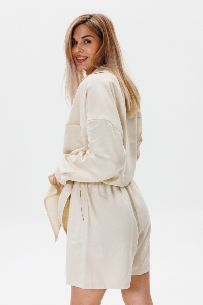 Летний комплект из льна: рубашка и шорты для жаркой погоды FAMA F08-03L молочный экрю - фото 9