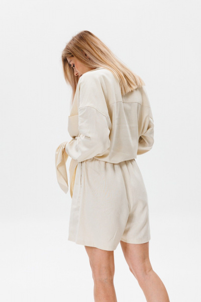 Летний комплект из льна: рубашка и шорты для жаркой погоды FAMA F08-03L молочный экрю - фото 8