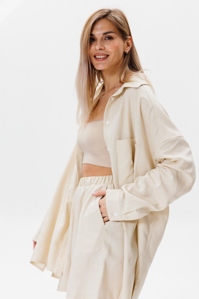 Летний комплект из льна: рубашка и шорты для жаркой погоды FAMA F08-03L молочный экрю - фото 7