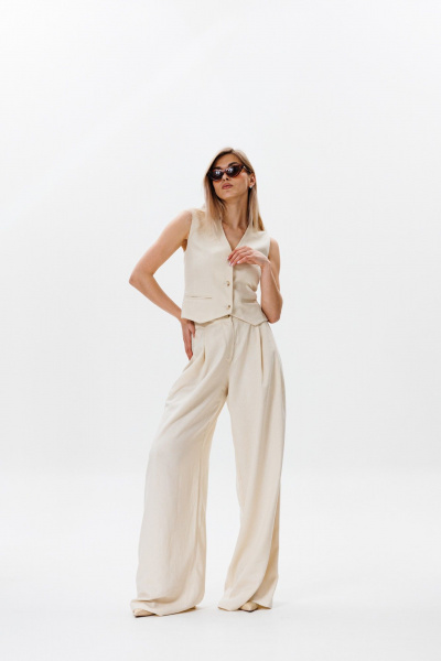 Льняные брюки с модными складками и карманами для ежедневных образов FAMA F11-03L молочный экрю - фото 11