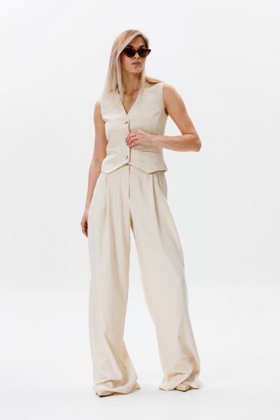 Льняные брюки с модными складками и карманами для ежедневных образов FAMA F11-03L молочный экрю - фото 10