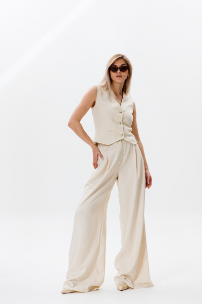 Льняные брюки с модными складками и карманами для ежедневных образов FAMA F11-03L молочный экрю - фото 9