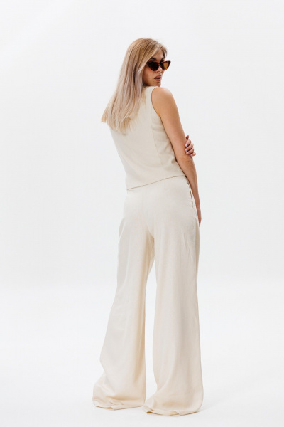 Льняные брюки с модными складками и карманами для ежедневных образов FAMA F11-03L молочный экрю - фото 8