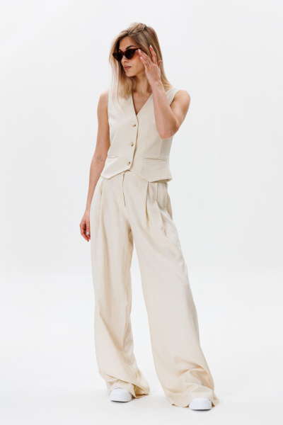 Льняные брюки с модными складками и карманами для ежедневных образов FAMA F11-03L молочный экрю - фото 3