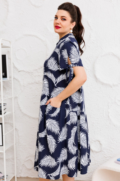 Платье на каждый день с фигурами и карманами, за колено Romanovich Style 1-2526 сине-белый - фото 8