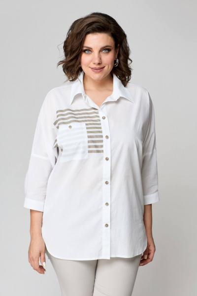 Бежевый комплект блуза и узкие брюки на пуговицах лето Solomeya Lux 931в белый+бежевый - фото 4