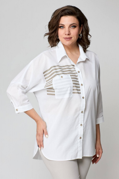 Бежевый комплект блуза и узкие брюки на пуговицах лето Solomeya Lux 931в белый+бежевый - фото 3