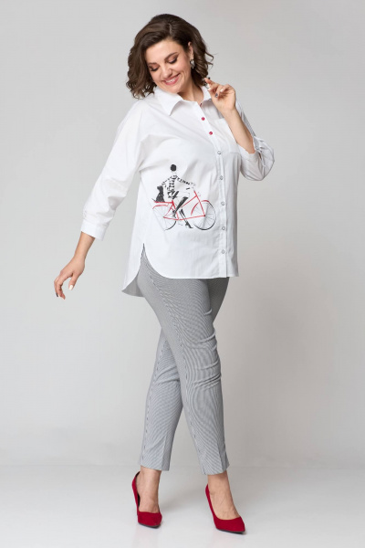 Комплект блуза и брюки из текстиля с манжетами лето Solomeya Lux 931б белый+серый - фото 7