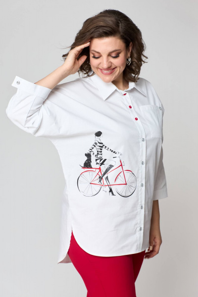 Блуза и брюки из текстиля с фигурами и пуговицами лето Solomeya Lux 931б белый+красный - фото 10