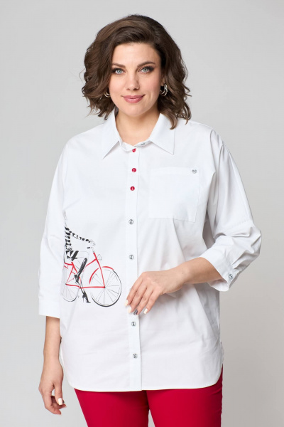 Блуза и брюки из текстиля с фигурами и пуговицами лето Solomeya Lux 931б белый+красный - фото 9