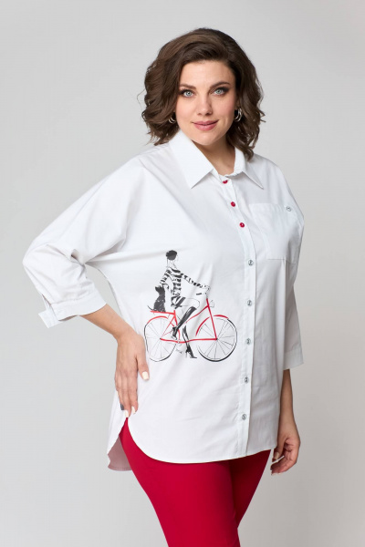 Блуза и брюки из текстиля с фигурами и пуговицами лето Solomeya Lux 931б белый+красный - фото 8