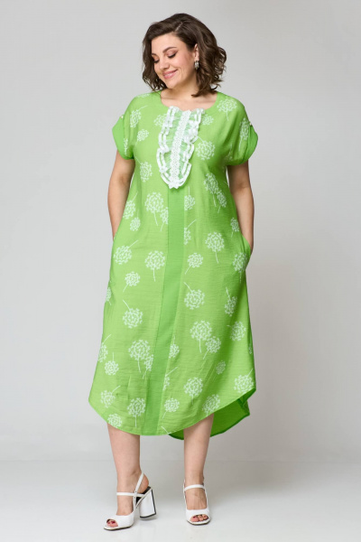 Зеленое платье свободного силуэта с карманами из текстиля Solomeya Lux 951а - фото 6