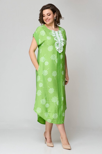 Зеленое платье свободного силуэта с карманами из текстиля Solomeya Lux 951а - фото 5